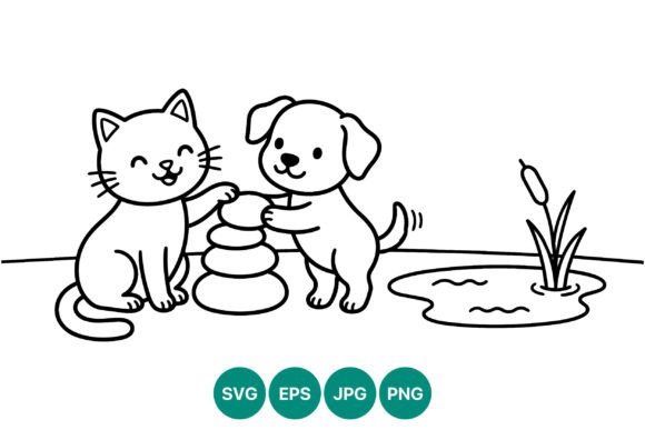 Cat and Dog Stacking Stones Line Art Review