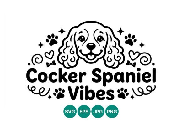 Cocker Spaniel Dog Vibes Line Art Vector