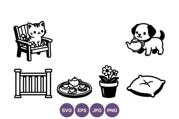 Cute Cat Dog Tea Set Vector Review