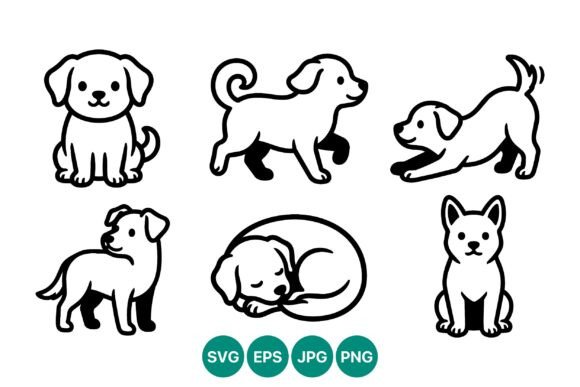 Cute Dog Puppies Line Art Review