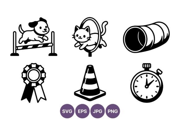 Dog and Cat Agility Icons for Embroidery