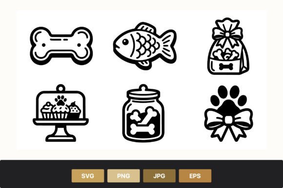 Dog Bone Fish Paw Treats Icons Review