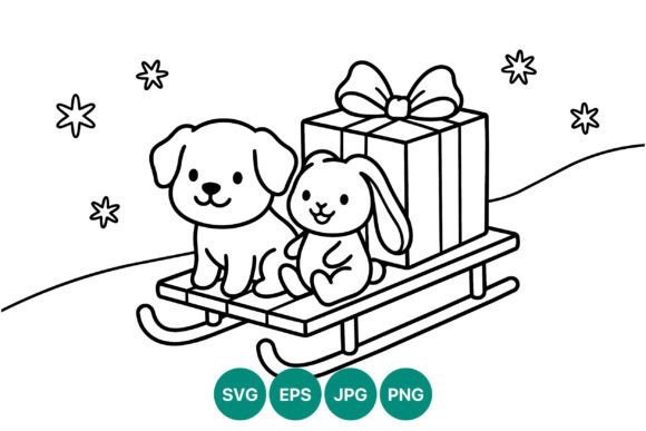 Dog Bunny Sled Gift Line Art Review