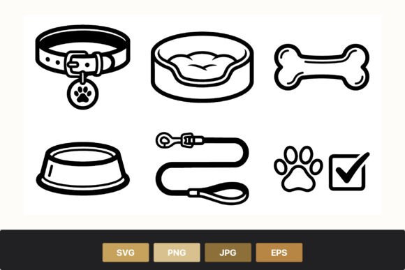 Dog Collar Bone Leash Paw Icons