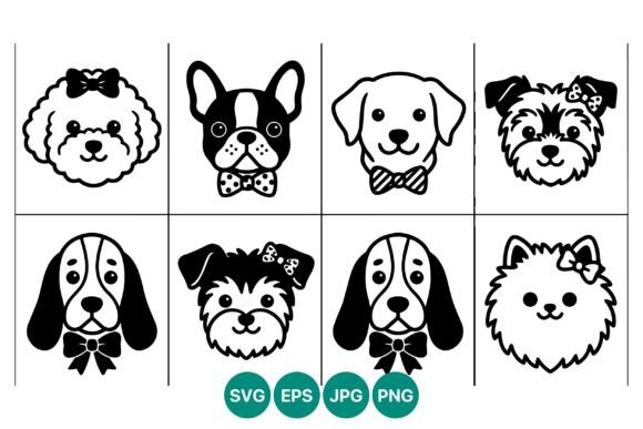 Dog Faces Line Art Cute Vector Review