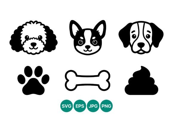 Dog Faces Paw Bone Poop Vector Art Review