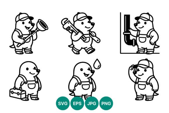 Dog Plumber Cartoon Line Art Vector Review