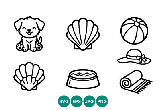 Dog Shell Beach Ball Sun Hat Icon Set Review