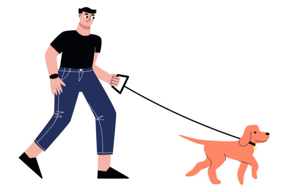 Man Walking with Dog Outdoor