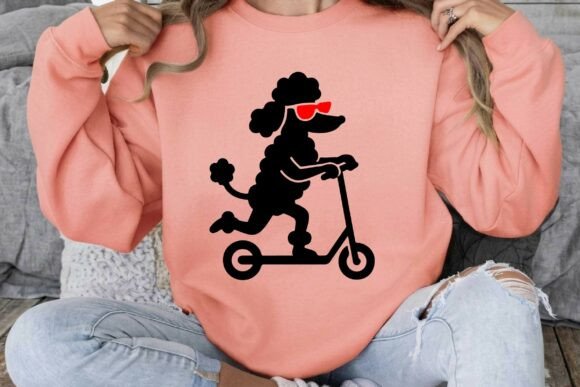 Poodle Dog Riding Scooter Clipart Vector
